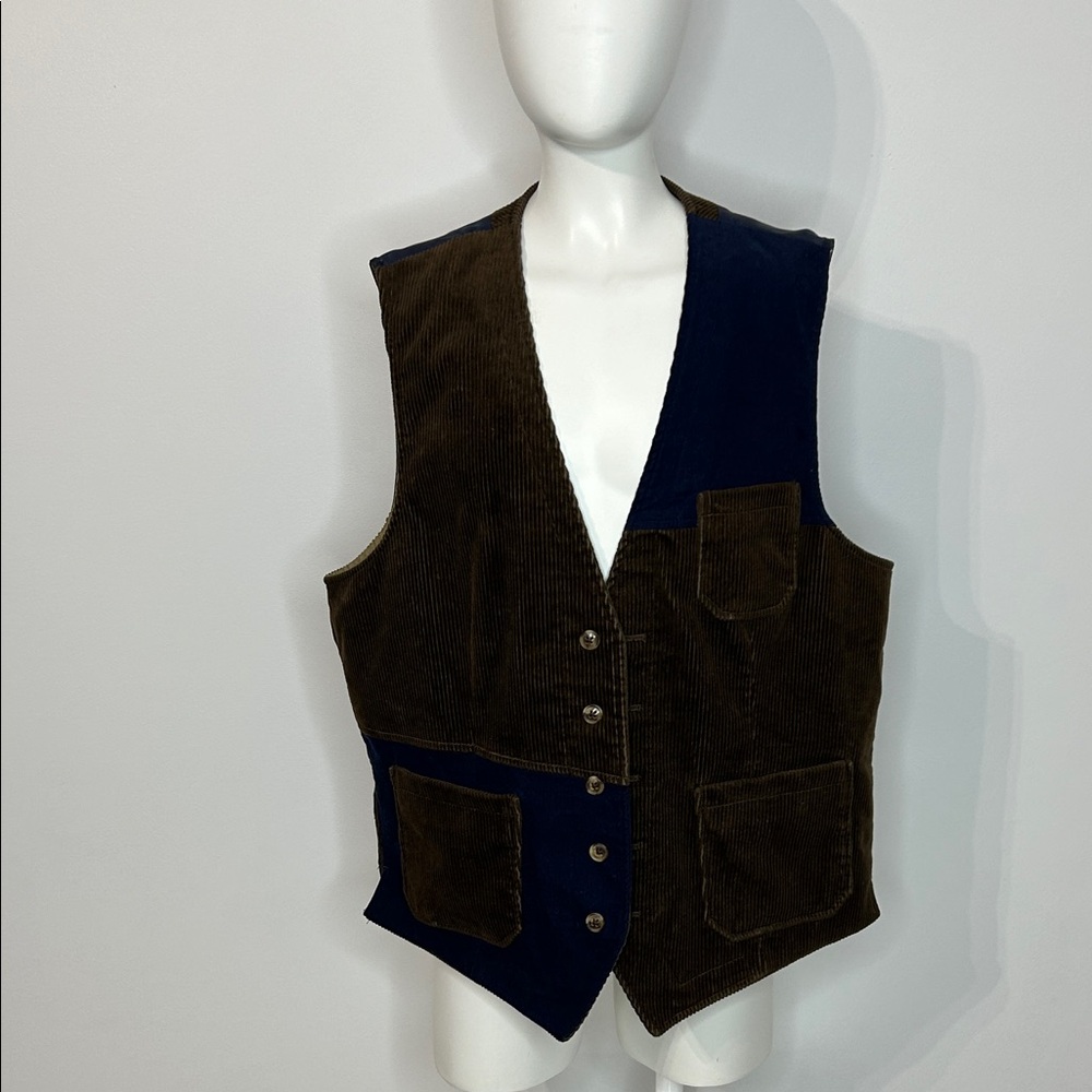 Men’s Club Room Corduroy Vest – Chocolate Brown & Navy Blue (Size L)